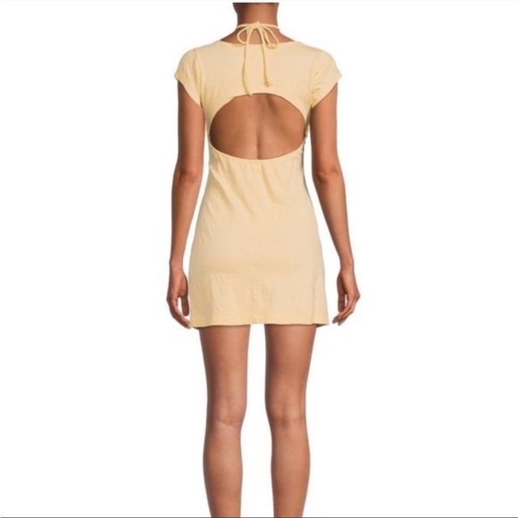 FREE PEOPLE NWT VIVI OPEN BACK YELLOW/PEACH STRETCH DRESS MEDIUM - Picture 3 of 6